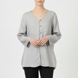 Kazu 100% Irish Linen Top Womens Medium Gray Lagenlook Minimalist Quiet Luxury
